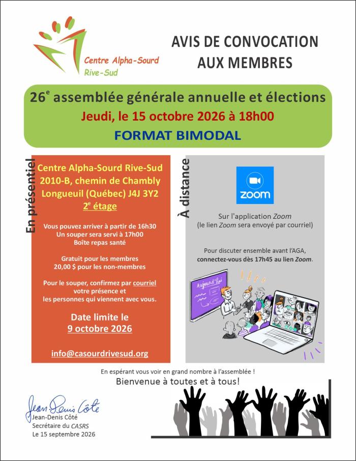 Avis de convocation aux membres - AGA